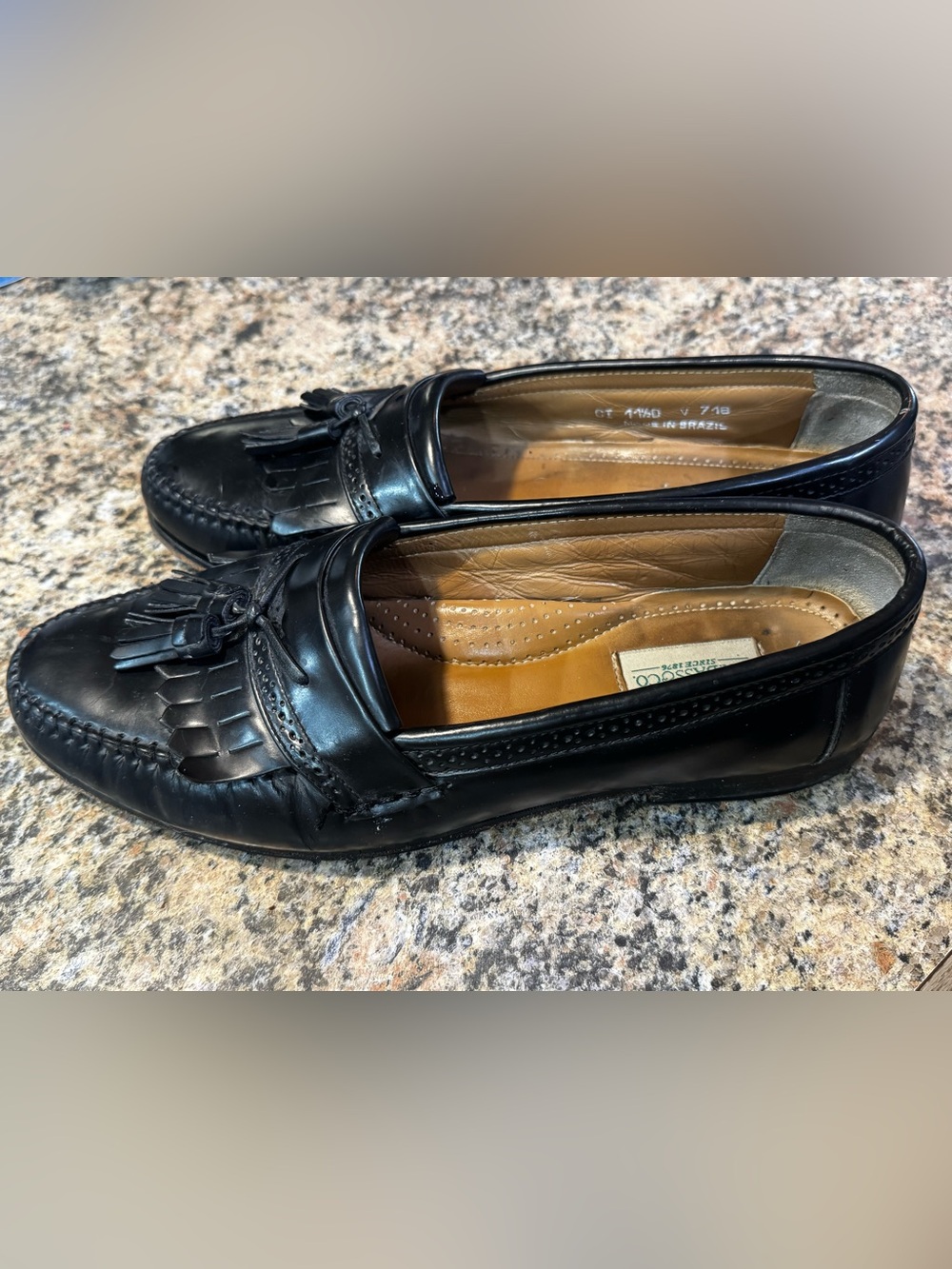 GH Bass Shoes Men's 11.5 D Black Leather Slip On Kiltie Tassel Loafers Dress